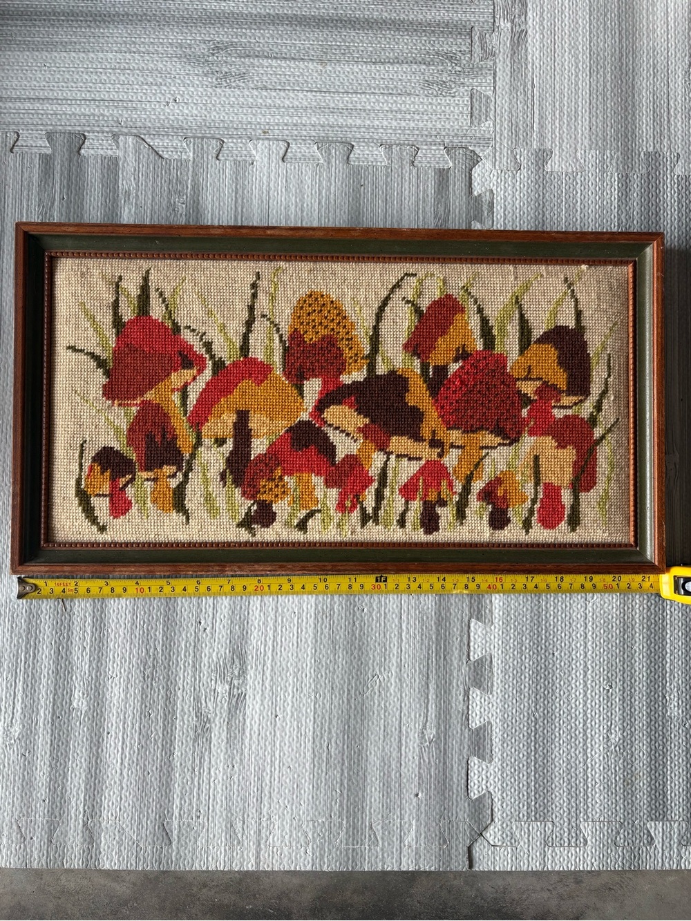 Vintage Multi-Colored Mushroom Crewel Embroidered Framed Art - Picture 3 of 8
